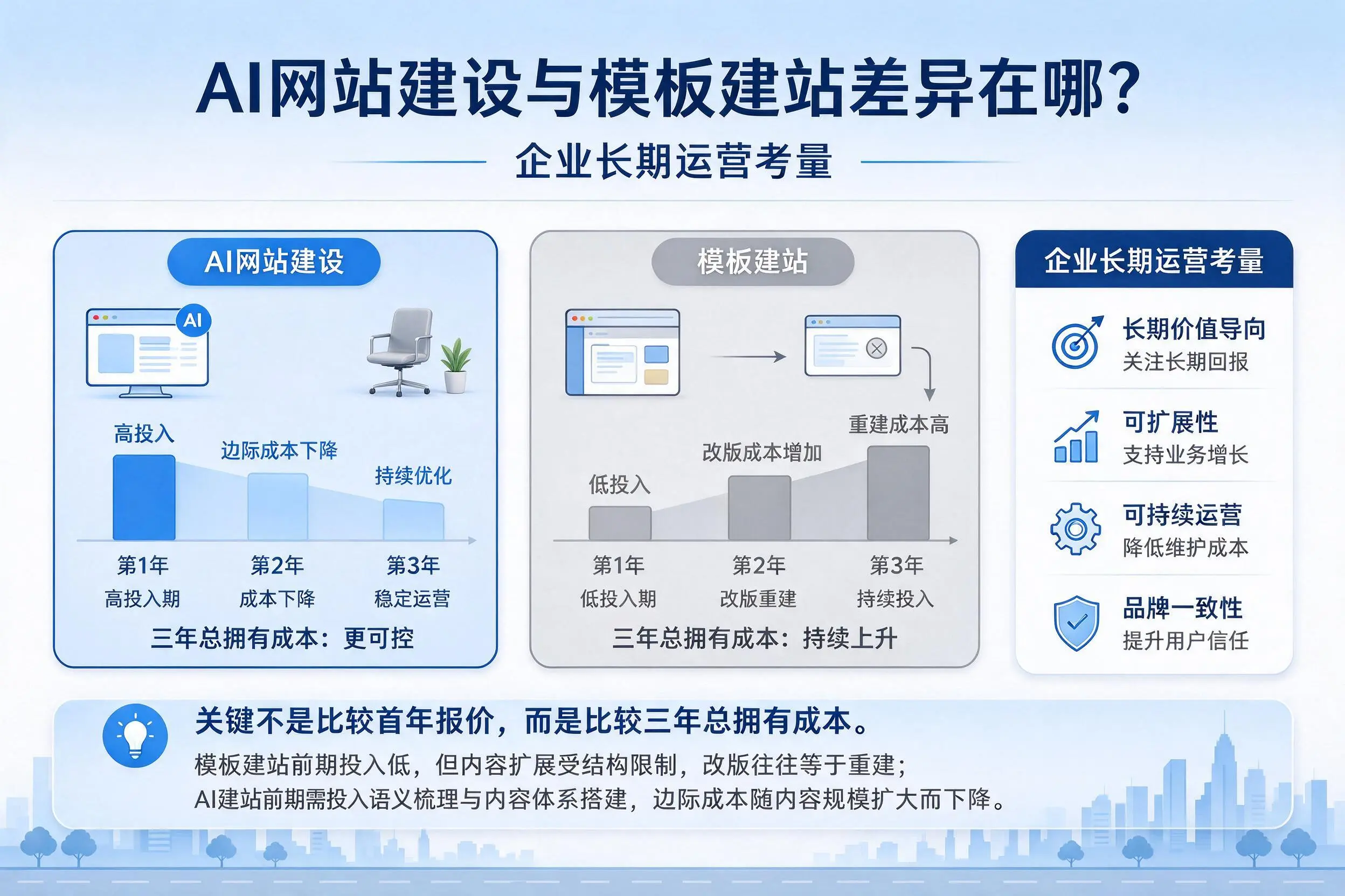 AI网站建设与模板建站差异在哪？宁夏企业长期运营考量